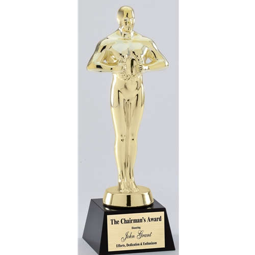 Metal Oscar Like Achievement Trophy on Crystal Base