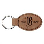 Dark Brown Leatherette Oval Keychain