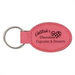 Pink Leatherette Oval Keychain