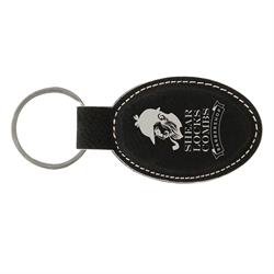 Black/Silver Leatherette Oval Keychain