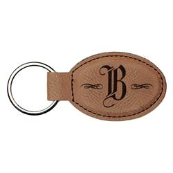 Dark Brown Leatherette Oval Keychain