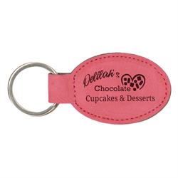 Pink Leatherette Oval Keychain